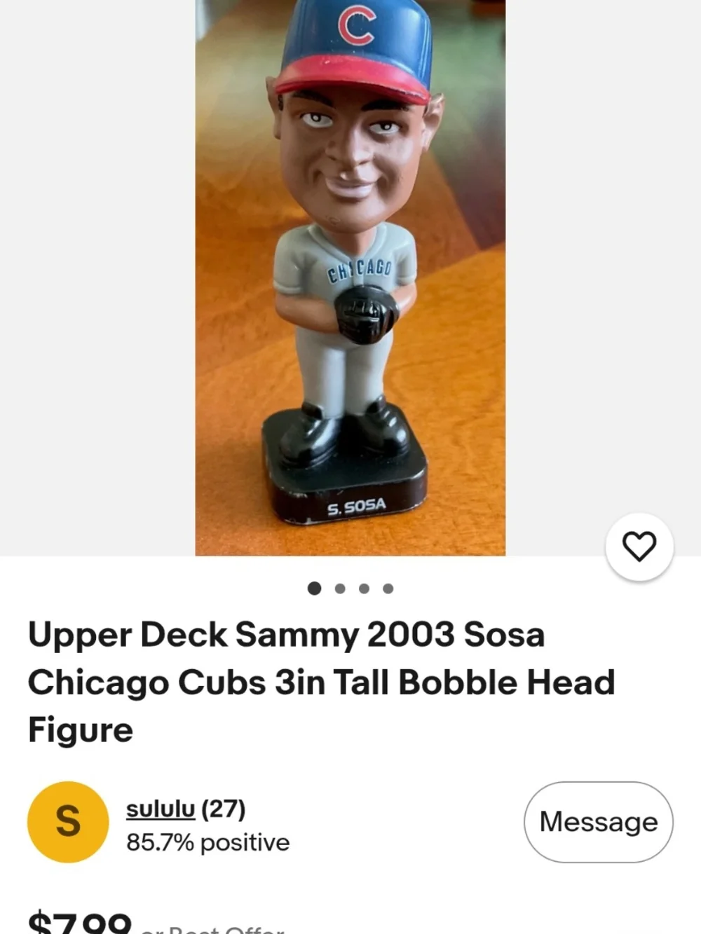 Sammy Sosa Chicago Baseball Bobblehead Figurine in Blue, Red, and Gray
